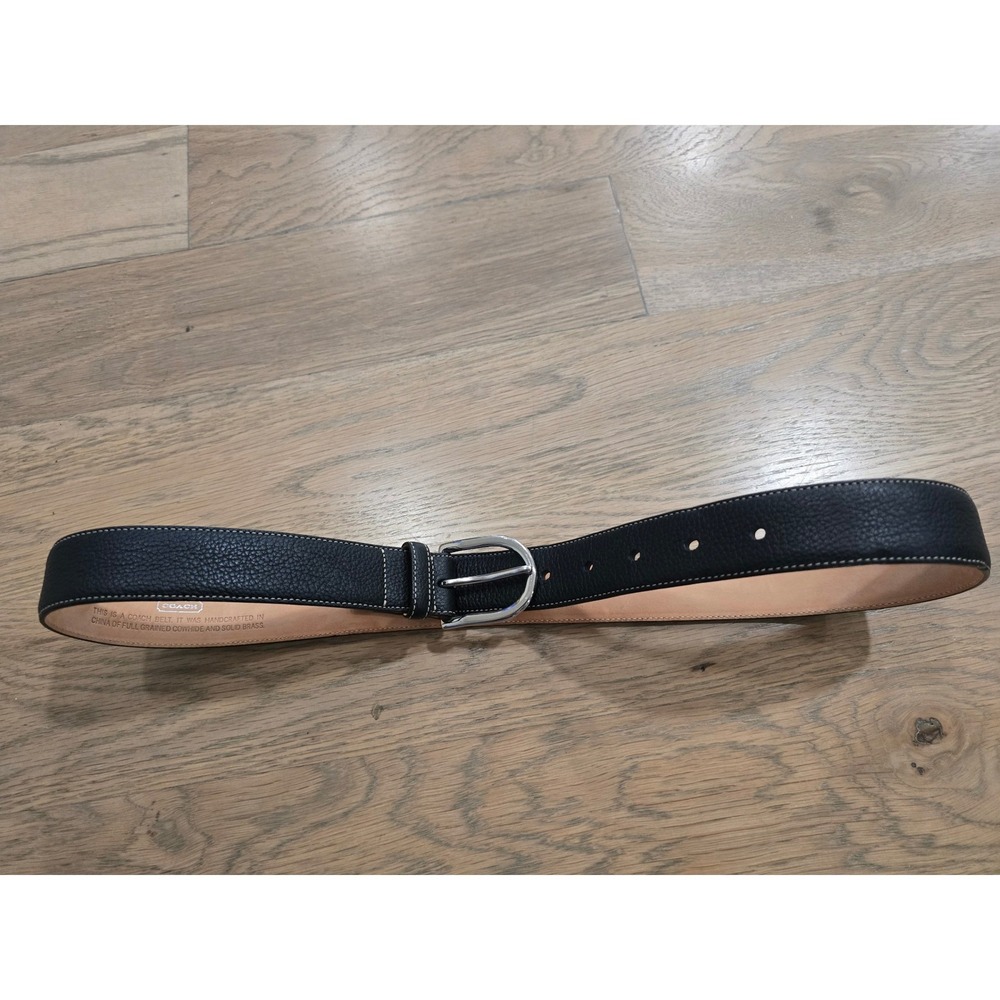 Coach Black Pebbled Leather Belt 32 80cm Silver D-Ring Buckle 90047 Contrast St